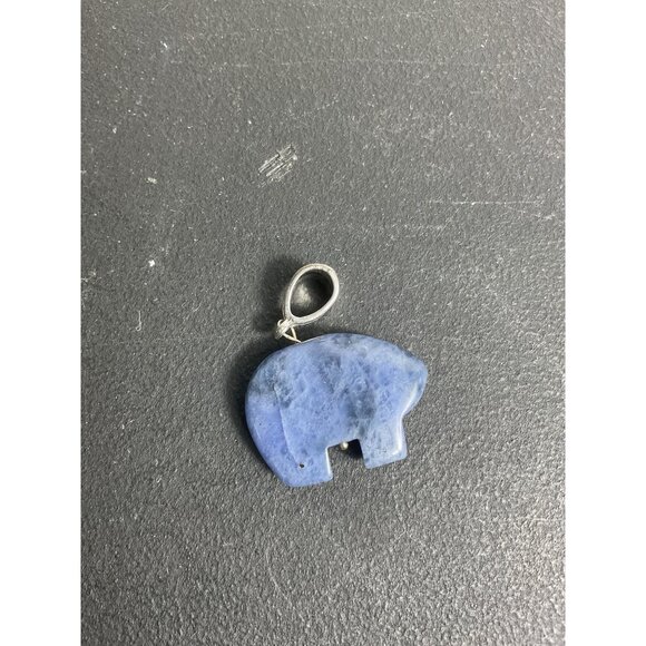 Blue Natural Gemstone Bear Pendant Silver Tone Bail - Picture 3 of 4